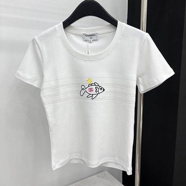 ☆超人気☆シャネル 半袖 Tシャツ コピー刺繍☆黒 白 sho88422